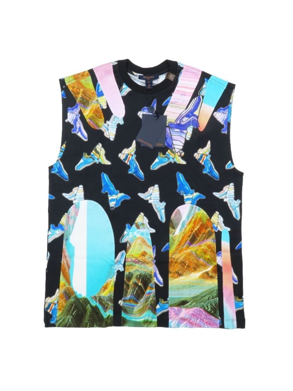 Louis Vuitton All Over Print Sleeveless T-Shirt Crew Neck Top Multicolor M